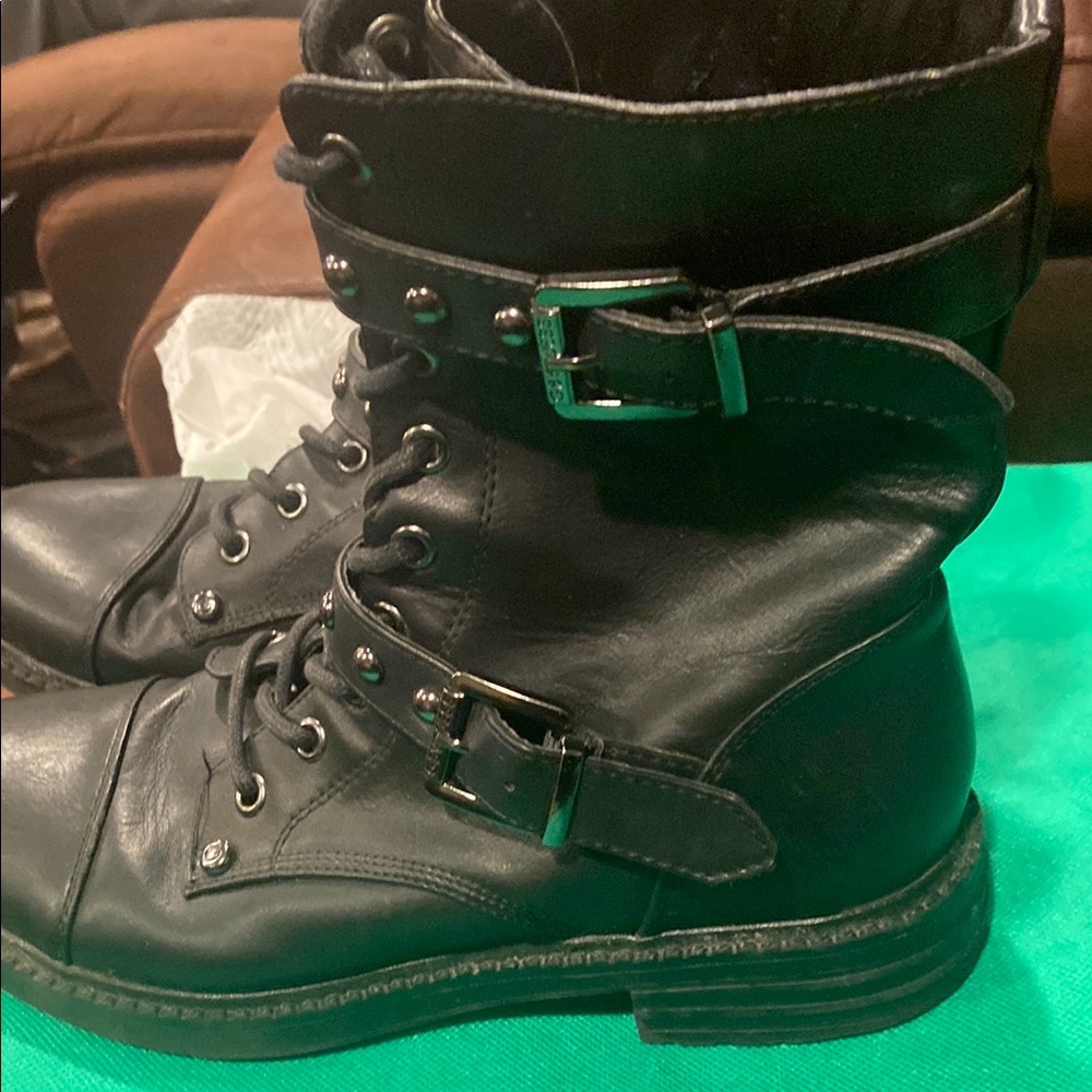 Guess Women's Black Leather Combat Boots - Picture 2 of 5